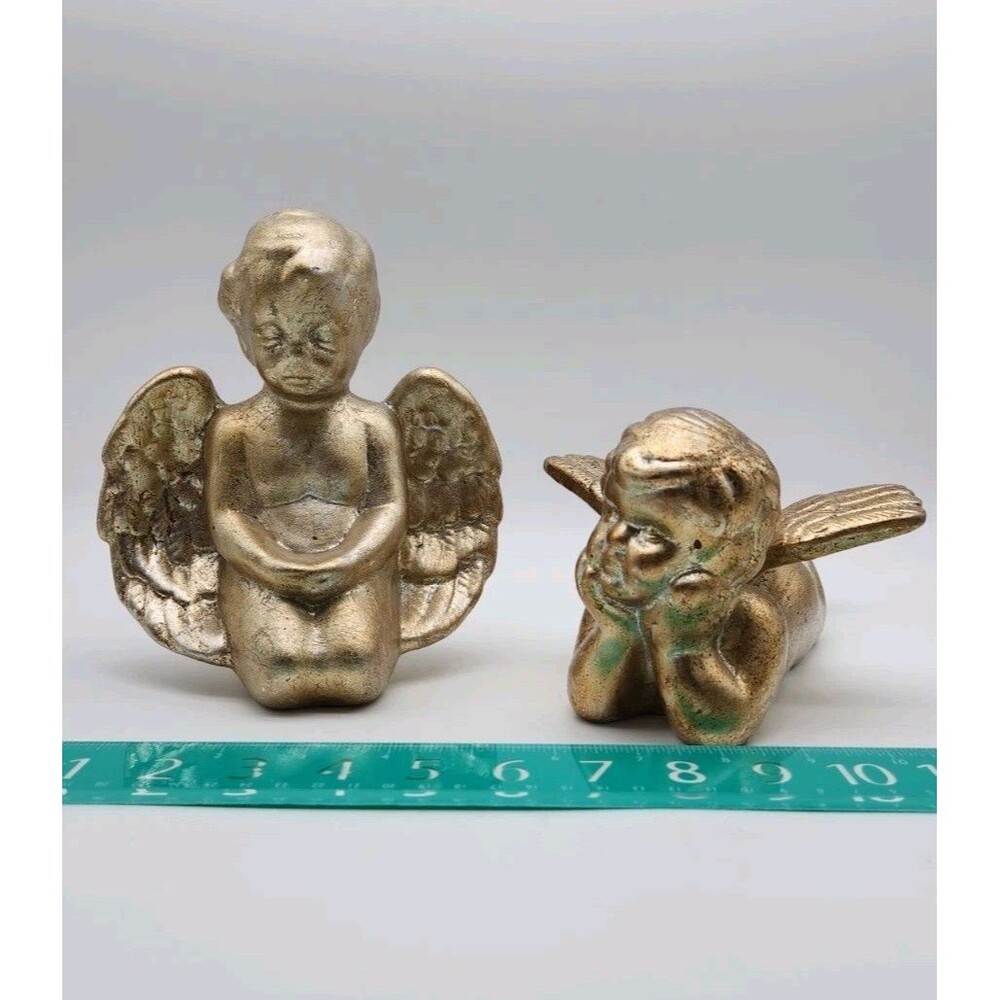 Vintage MCM Gold Leaf Ceramic Cherub Angels Decor